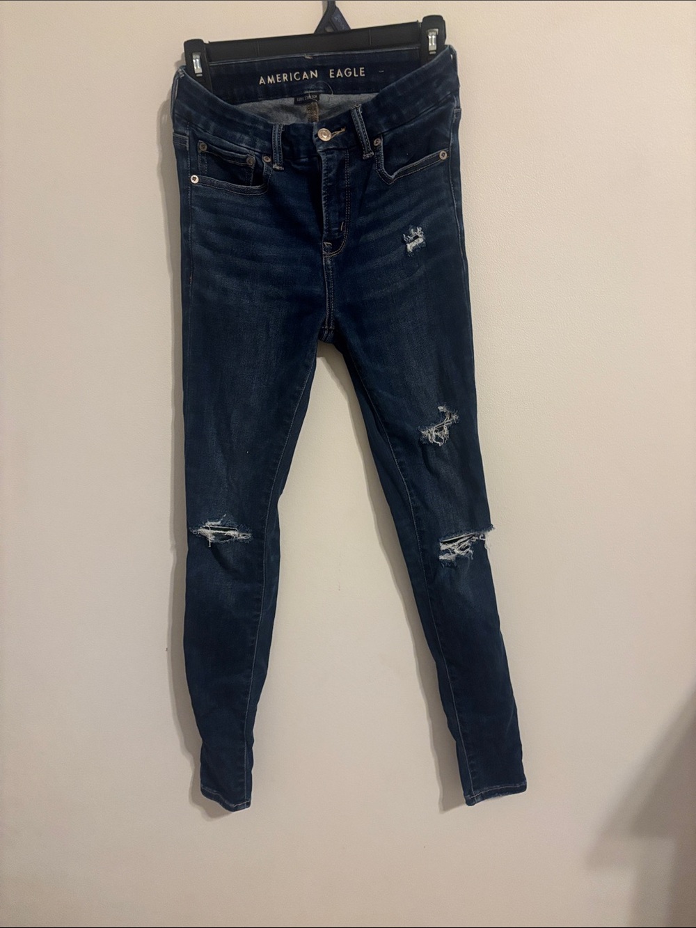 American Eagle Outfitters Luxe Stretch Women's Dark Blue Distressed Skinny Jeans